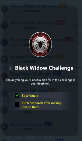 black widow challenge in bitlife