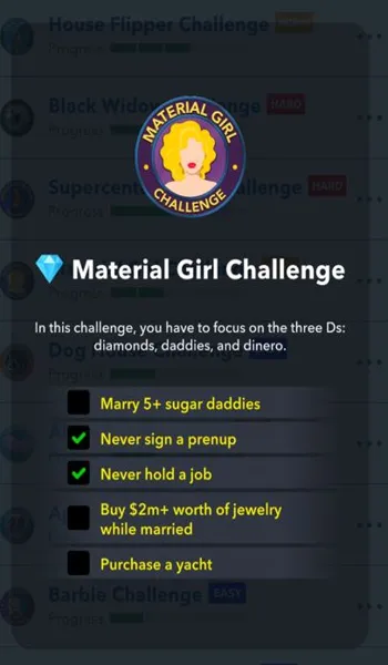 material girl challenge in bitlife