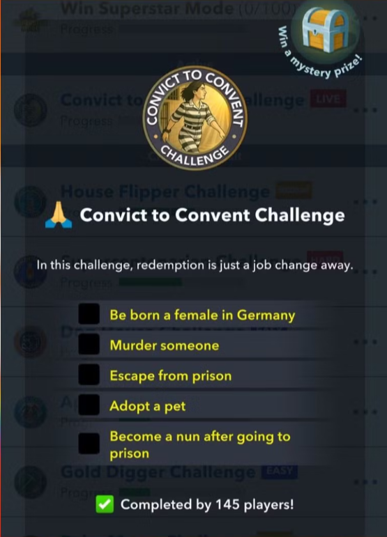 convict to convent challenge in bitlife